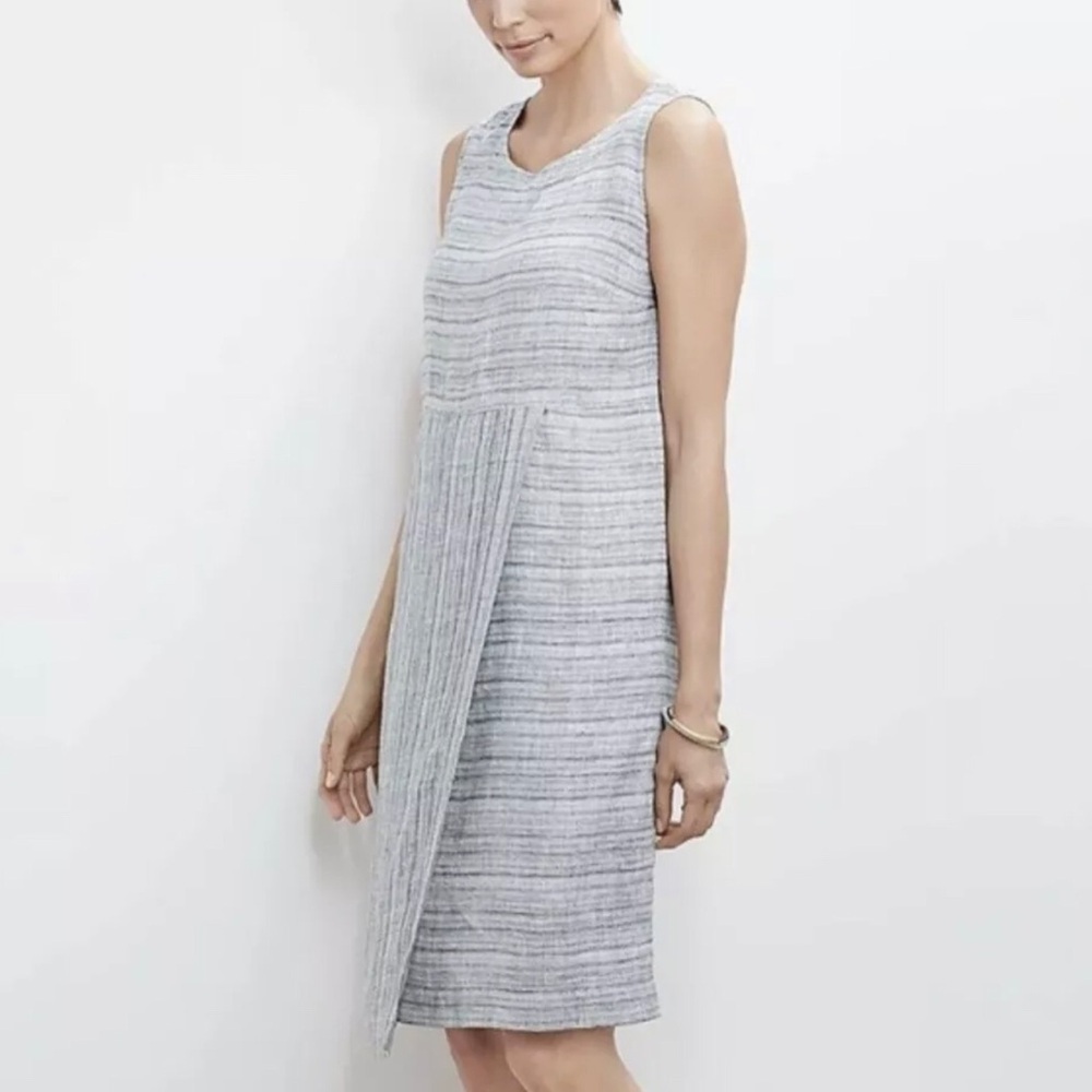 J. Jill Pure Jill Linen Stripe Sleeveless Faux Wrap Midi Dress Grey Size Small